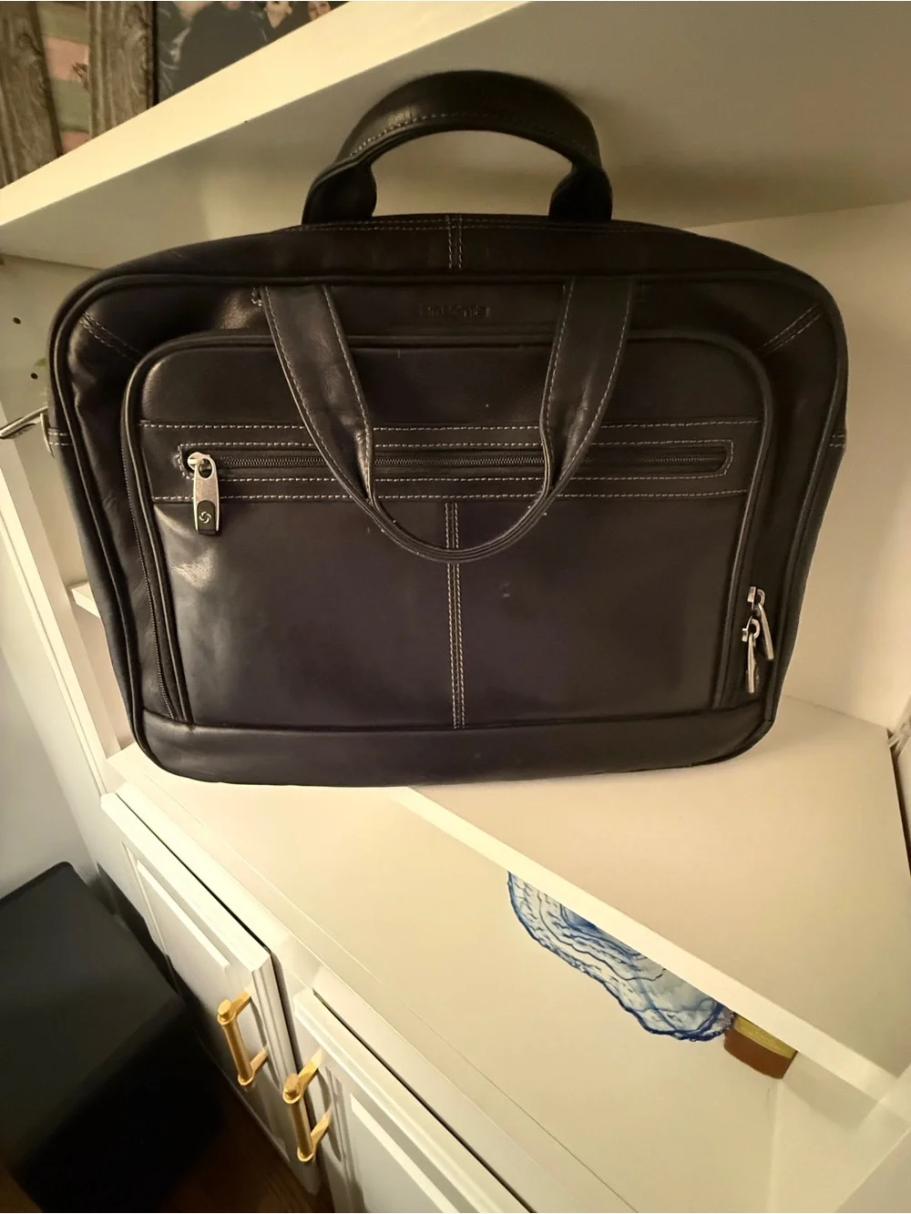 Samsonite Black Genuine Leather Laptop Briefcase Business Messenger Bag 16.5”